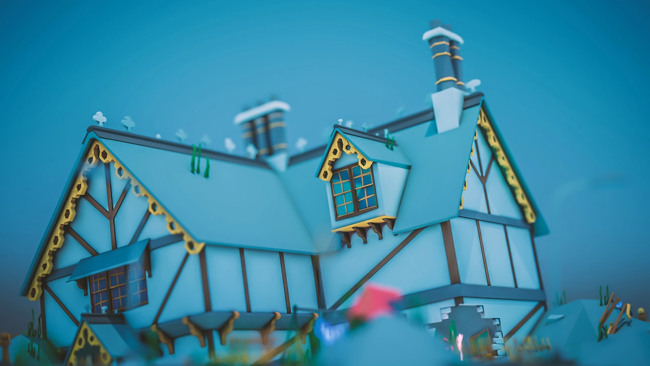 Render of a victorian house on the bottom of the ocean for a video game