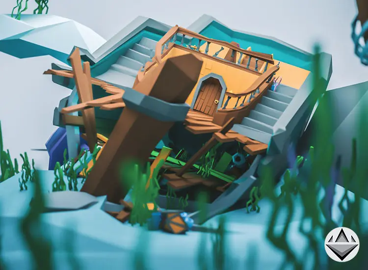 3D render of a sunken ship from abyssus video game by playsys