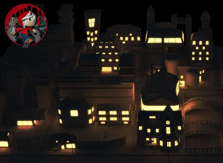 top-down low-poly render of a video game level for mobile devices