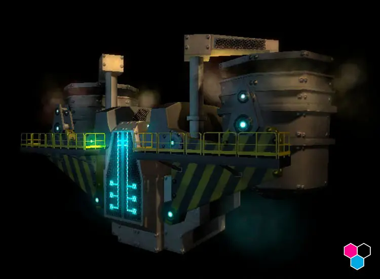 a low-poly render of a industrial machinery from a video game